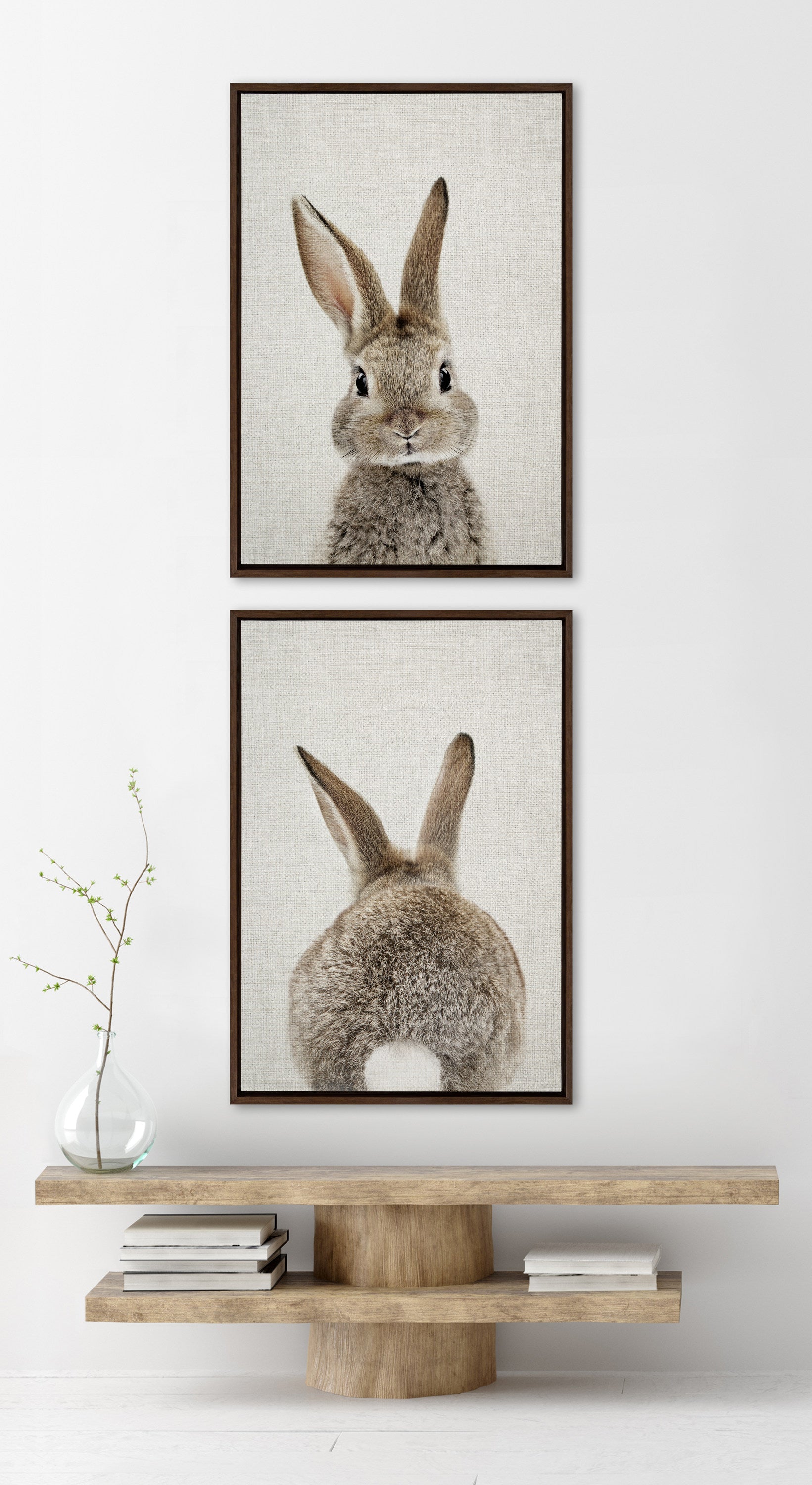 Sylvie Bunny Portrait and Bunny Tail Framed Canvas Art Set by Amy Peterson Art Studio