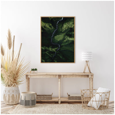 Sylvie Aerial View of a Winding River in a Green Valley in Iceland Framed Canvas by Michael Schauer