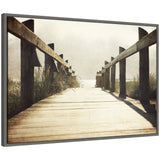 Framed canvas art depicting a wood walkway leading through coastal woods at Cannon Beach