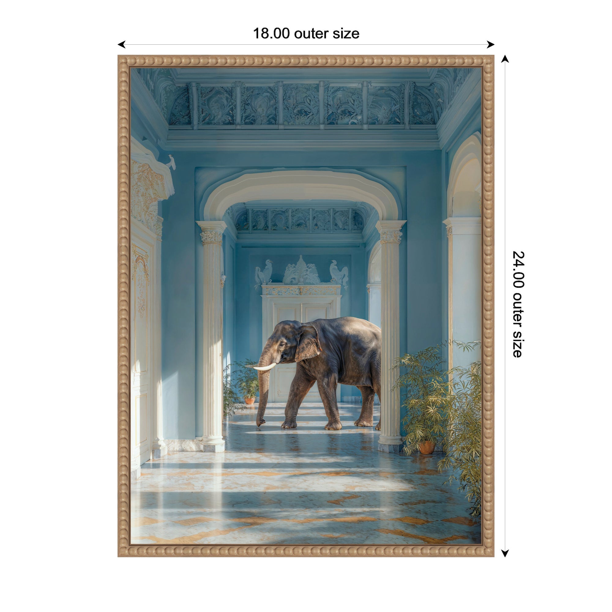 Elephant Strolling Through the Blue Wing by Michael Schauer Framed Canvas Wall Art Print