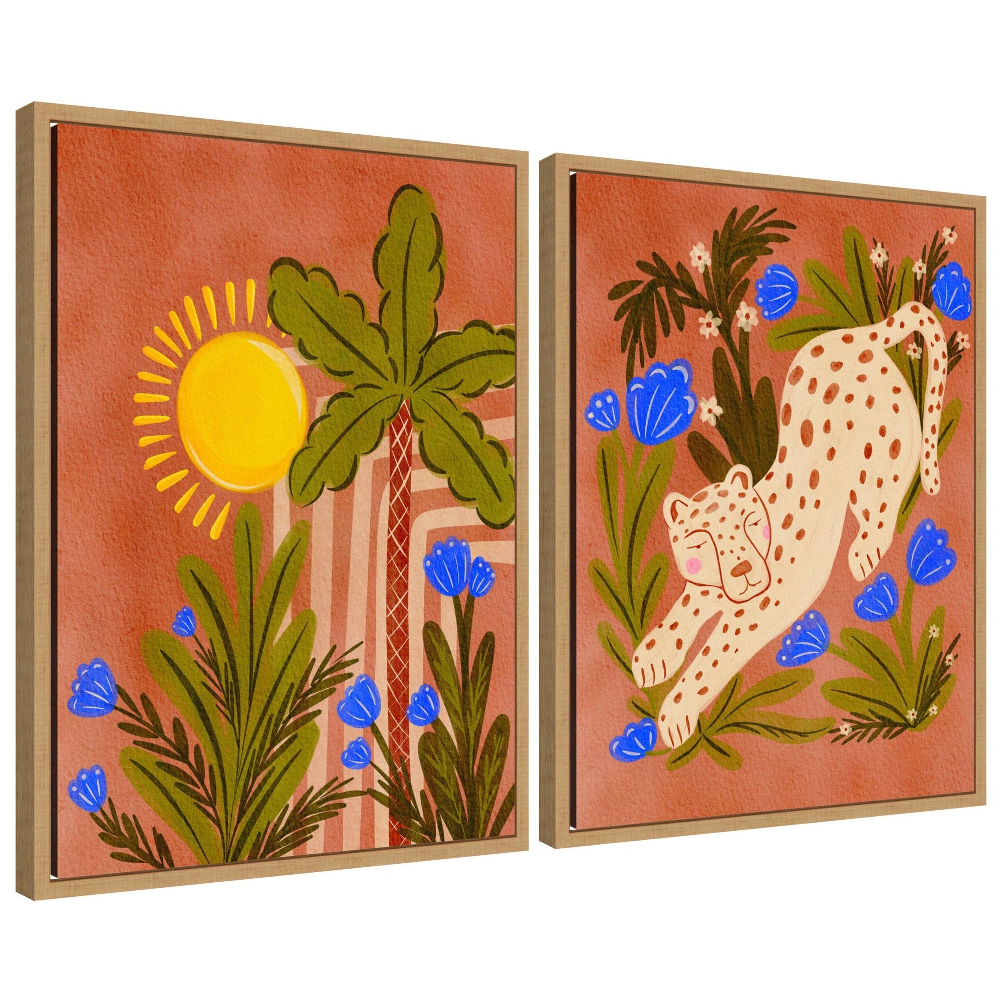 Sylvie Leopard inn Moroccan Forest abstract framed canvas art set by Nikita Jariwala