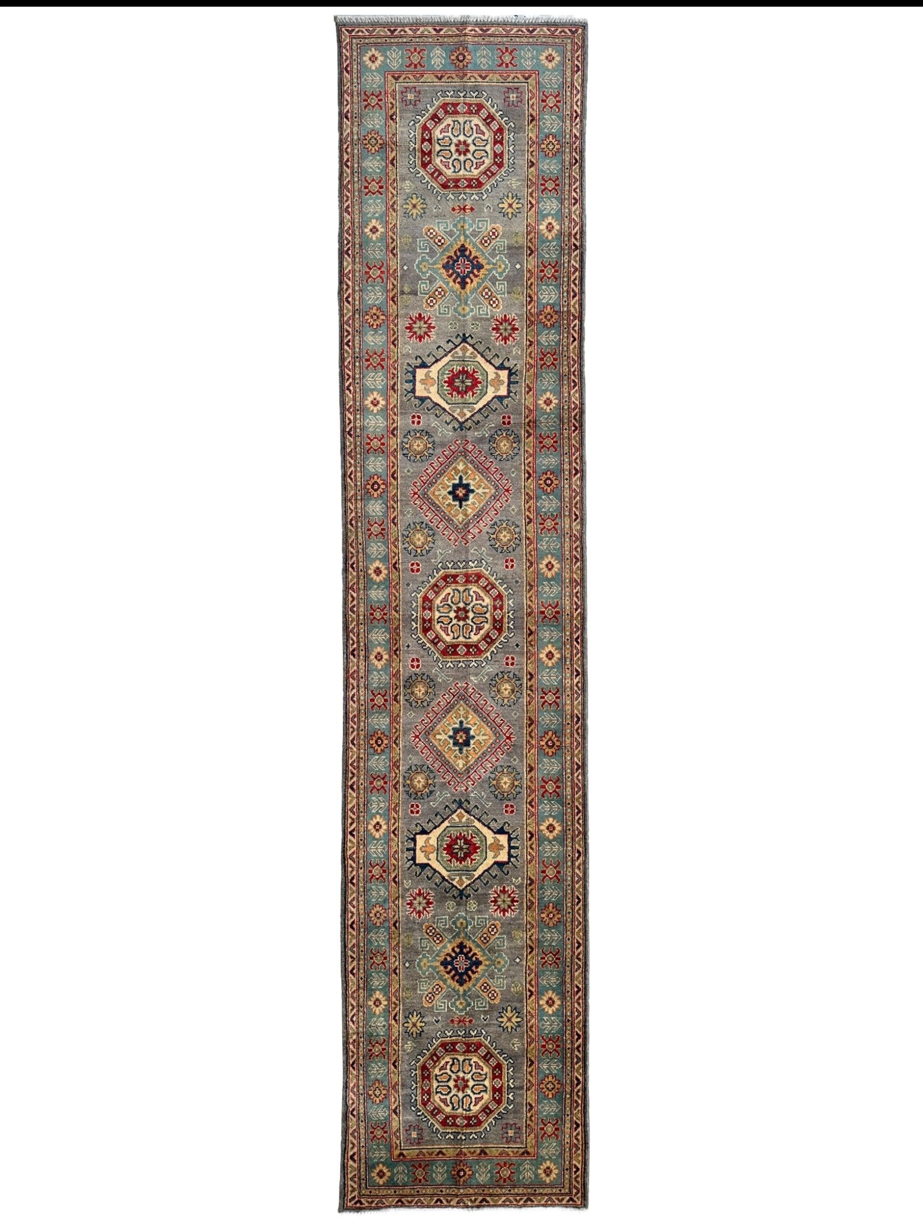Hand-Knotted Afghan Kazak Wool Runner Rug – 2'7" x 12'3" – Traditional by Rugistan - main product image for Resin Society