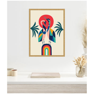 Sylvie Modern Vibrant Rainbow Geese Framed Canvas by Rachel Lee