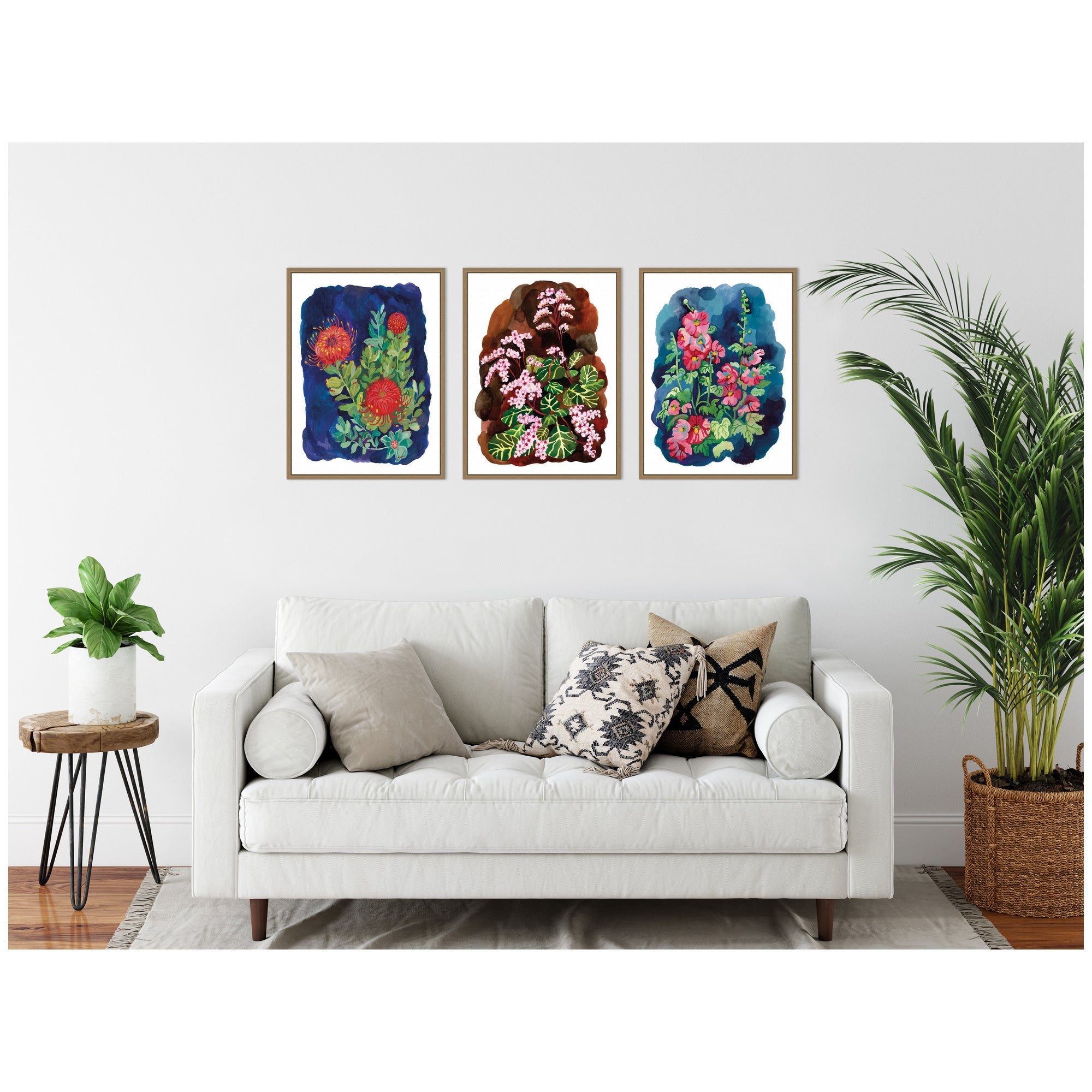 Proteas in Blue & Hollyhock 3 Piece Framed Canvas Wall Art Set by Lucia Gianello