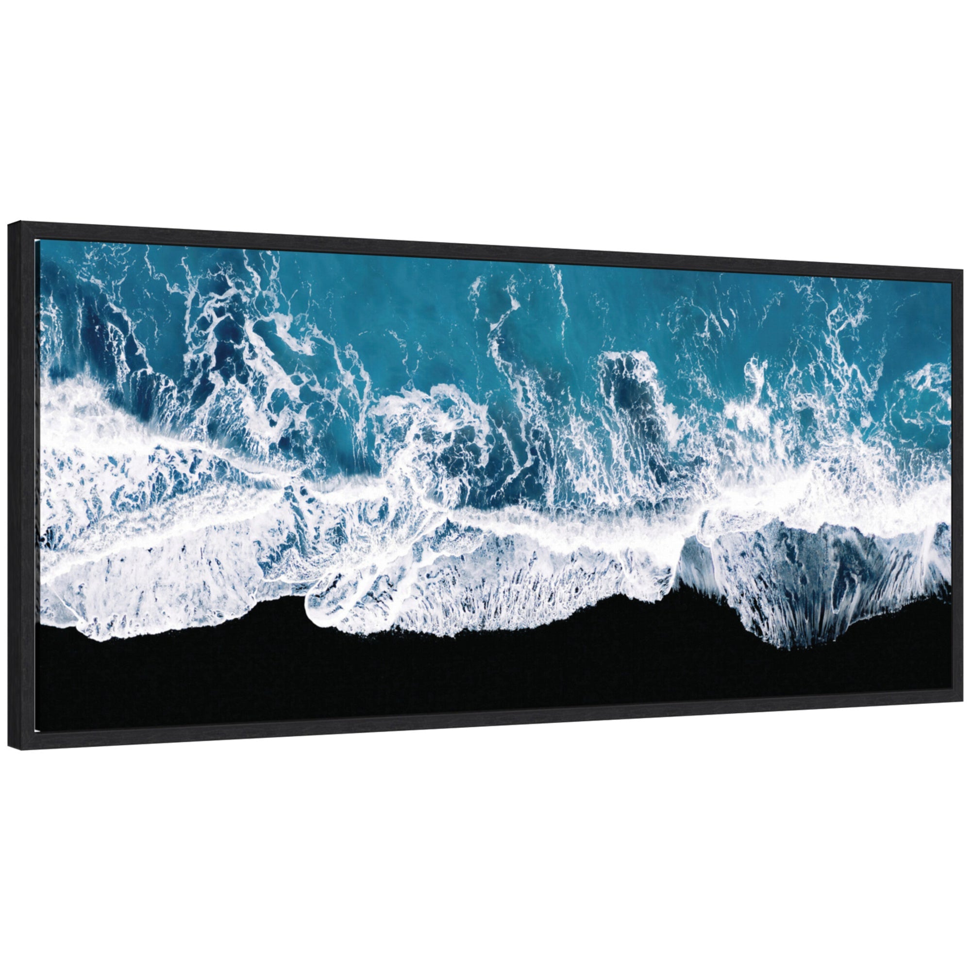 Sylvie Minimalist Ocean Waves on the Black Beach in Iceland Framed Canvas by Michael Schauer