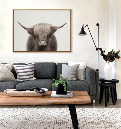 Sylvie Hey Dude Highland Cow Color Framed Canvas by The Creative Bunch
