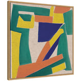 Sylvie Retro Refresh Painterly Shapes Neutral Linen Framed Canvas showing abstract neutral tones in a modern polystyrene floating frame.