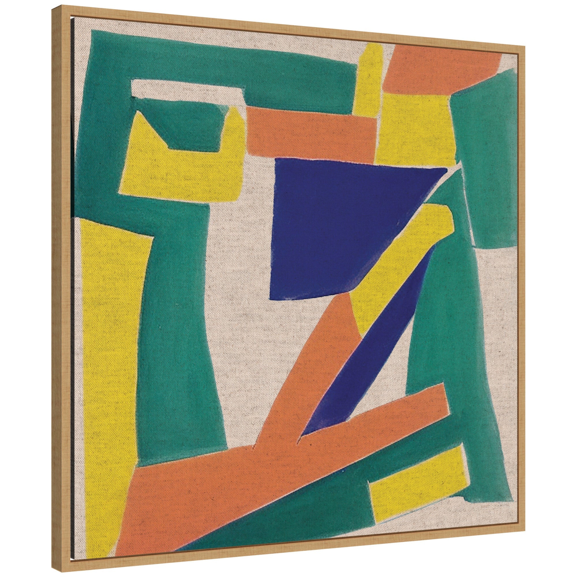 Sylvie Retro Refresh Painterly Shapes Neutral Linen Framed Canvas showing abstract neutral tones in a modern polystyrene floating frame.