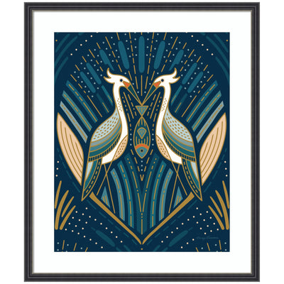 Framed Art Art Deco Herons Blue by Carey Copeland