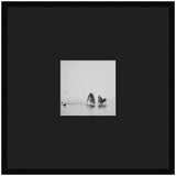 Framed wall art print depicting two humpback whales swimming with svelte noir black frame.