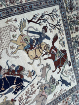 Hand-Knotted Lahore Hunting Scene Wool Rug – 8’ x 11’3” – Vintage 1950s by Rugistan - product image 6 for Resin Society
