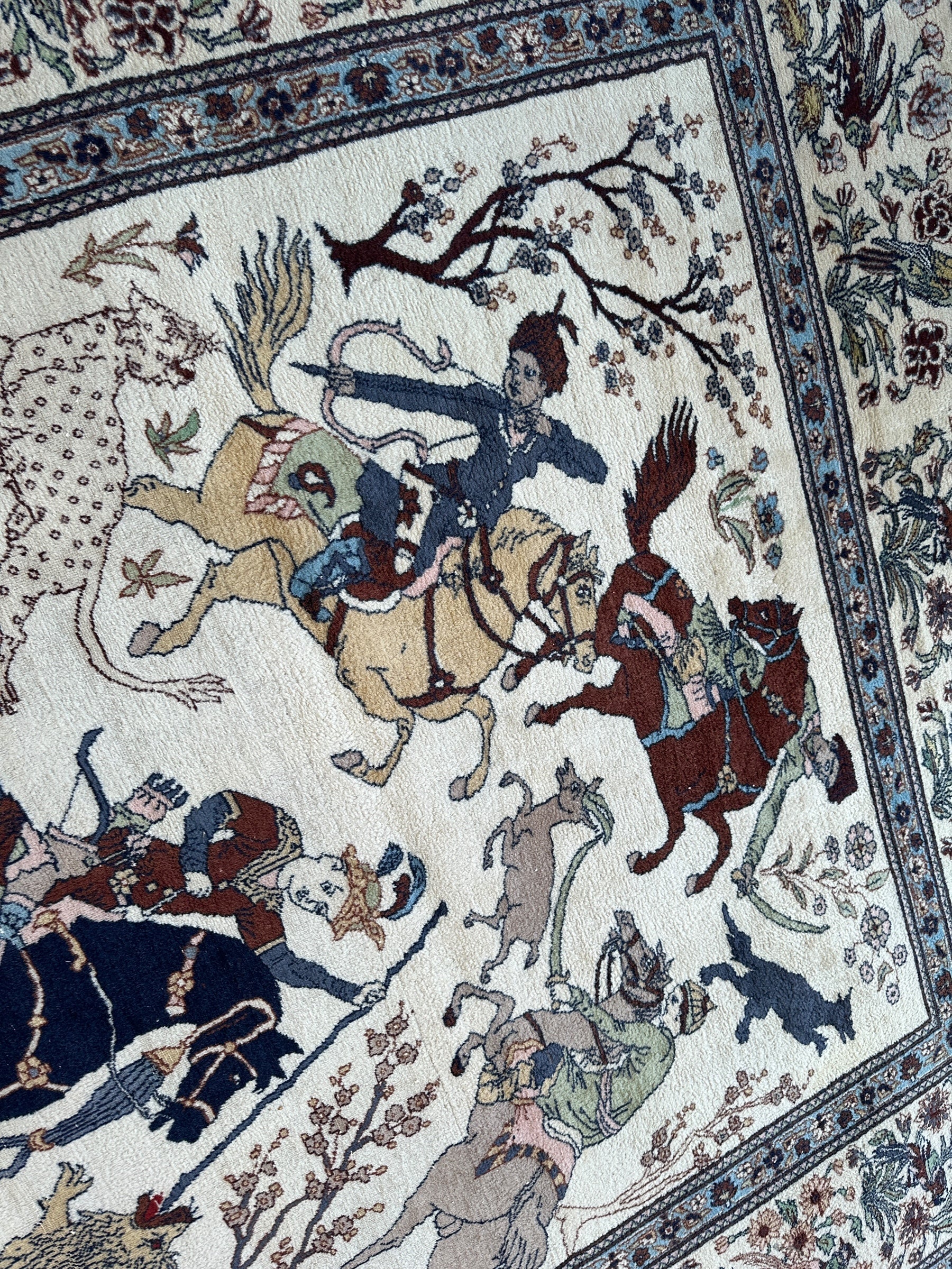 Hand-Knotted Lahore Hunting Scene Wool Rug – 8’ x 11’3” – Vintage 1950s by Rugistan - product image 6 for Resin Society