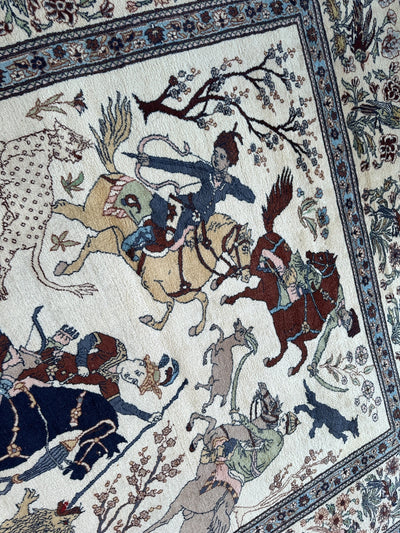 Hand-Knotted Lahore Hunting Scene Wool Rug – 8’ x 11’3” – Vintage 1950s by Rugistan - product image 6 for Resin Society