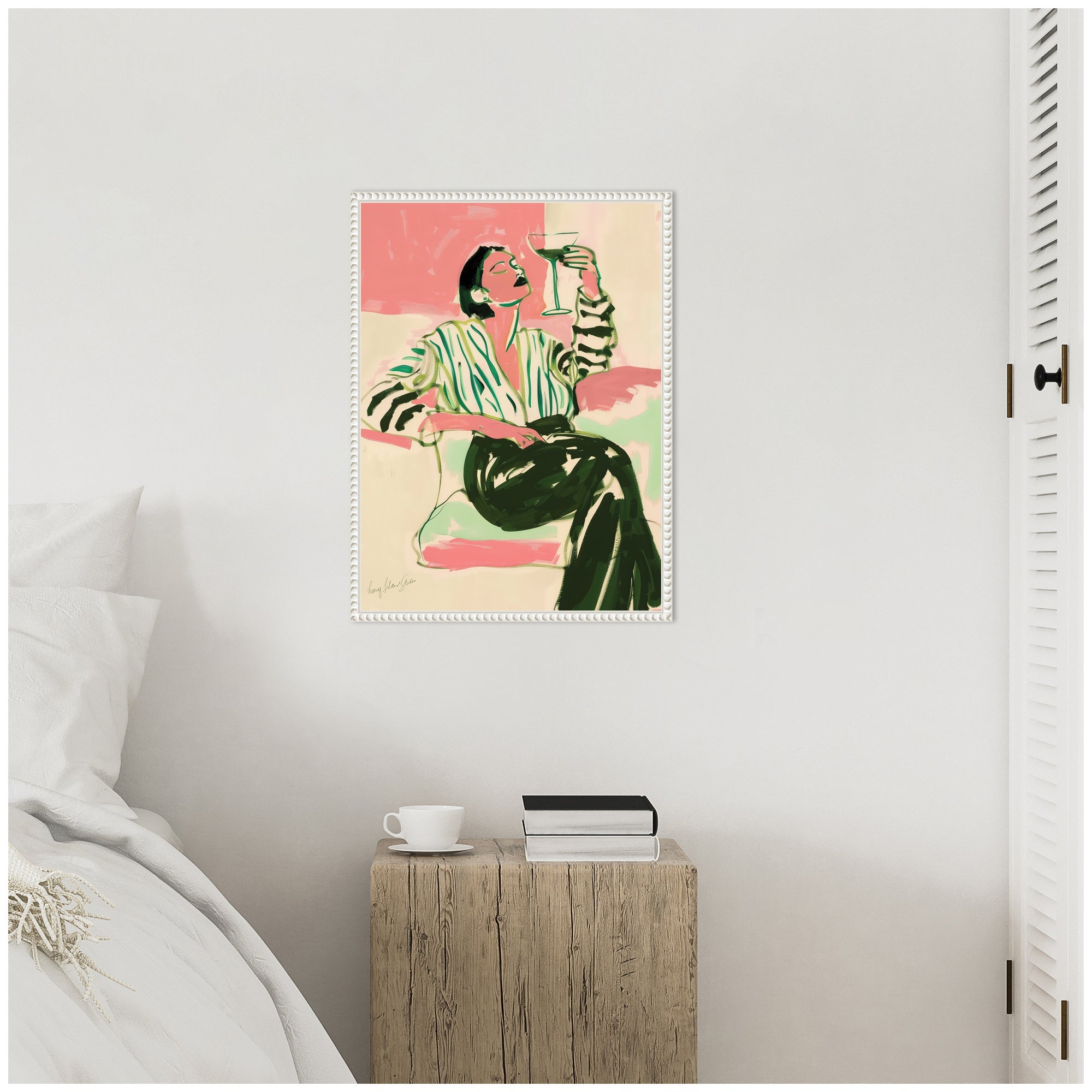 Sylvie Fashion Woman Drinking Martini Framed Canvas by Honey Island Studio