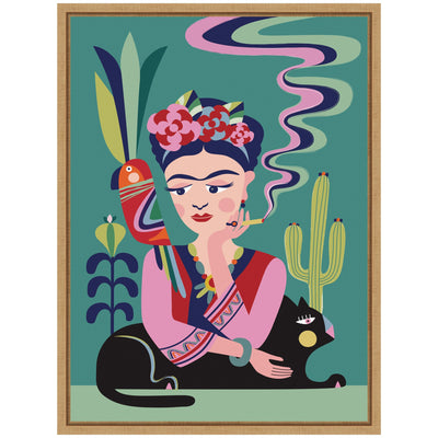 Sylvie Frida Kahlo and the Black Cat Framed Canvas by Rachel Lee