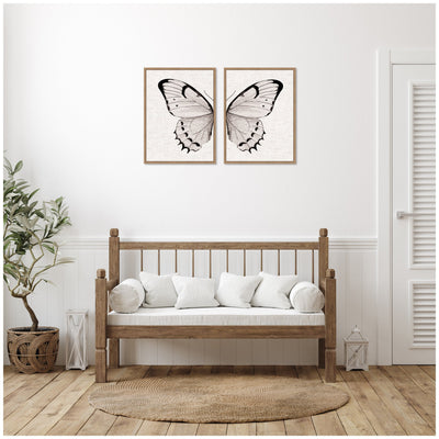 Sylvie Beaded Minimal Butterfly Watercolor Neutral Linen - 2 Piece Framed Canvas Art Set