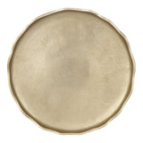 Round decorative tray with a textured surface and gently scalloped edges in a matte, light beige color.