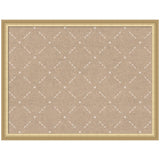 Beige pinboard with a lattice pattern of intersecting lines and small square nodes, enclosed in a light wood frame with rounded edges.
