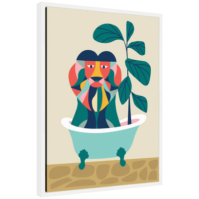 Sylvie MCM Lion in Bathtub Framed Canvas by Rachel Lee