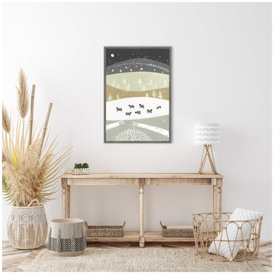 Sylvie Folk Dales Snow Linocut Framed Canvas by Giuliana Lazzerini