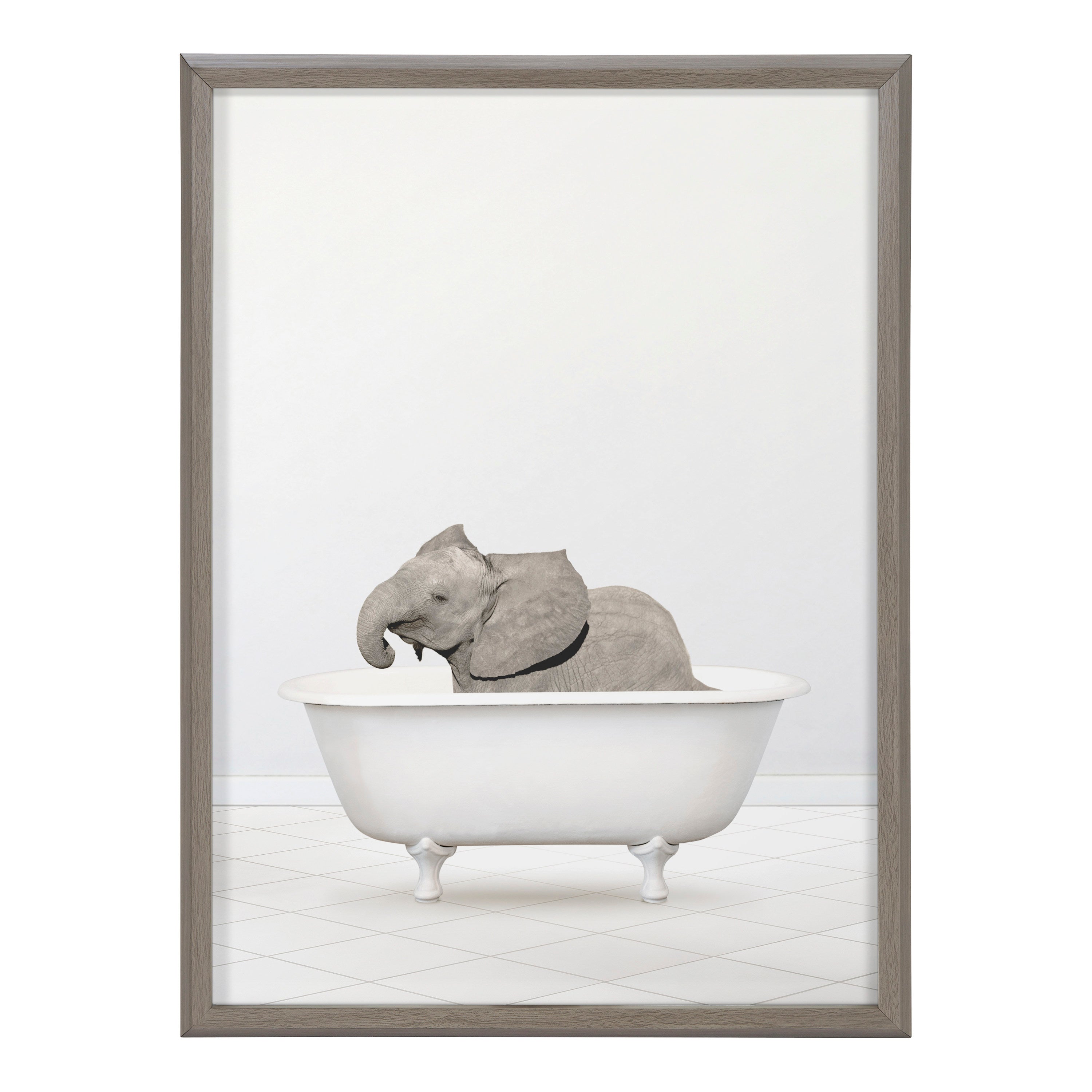 Blake Baby Elephant Solo Bathtub Framed Printed Glass by Amy Peterson by kateandlaurel - product image 2 for Resin Society