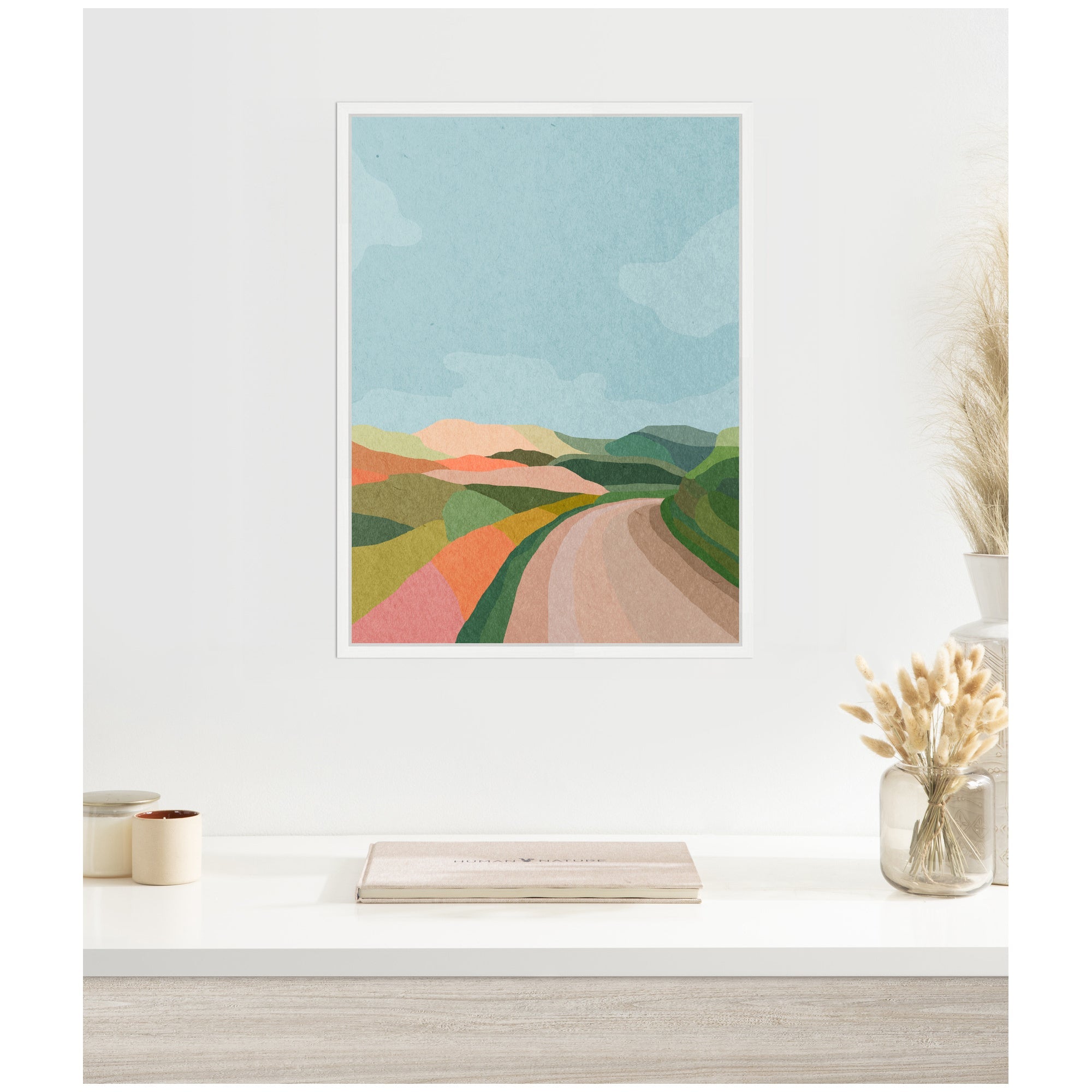 Sylvie Beautiful Landscape with Road Framed Canvas by July Art Prints