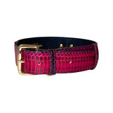Ruby Red & Purple Snake Classic Collar lying flat, showing vibrant red and purple snake pattern with gold hardware