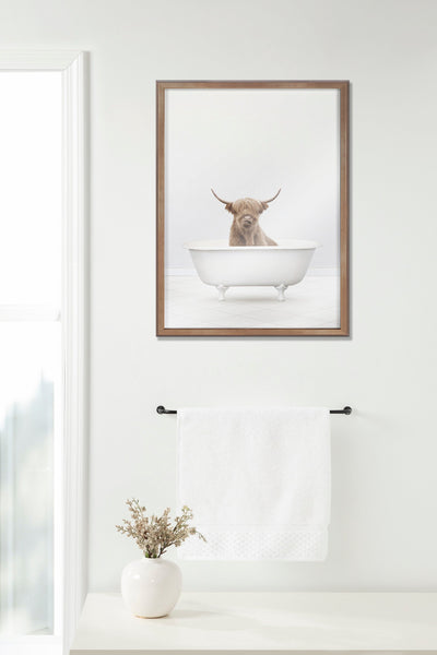 Blake Highland Cow Solo Bathtub Framed Printed Glass by Amy Peterson Art Studio