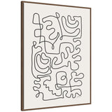 Framed canvas print with black abstract continuous line shapes on a white background by Gabrielly Guedes, titled Connected Lines.