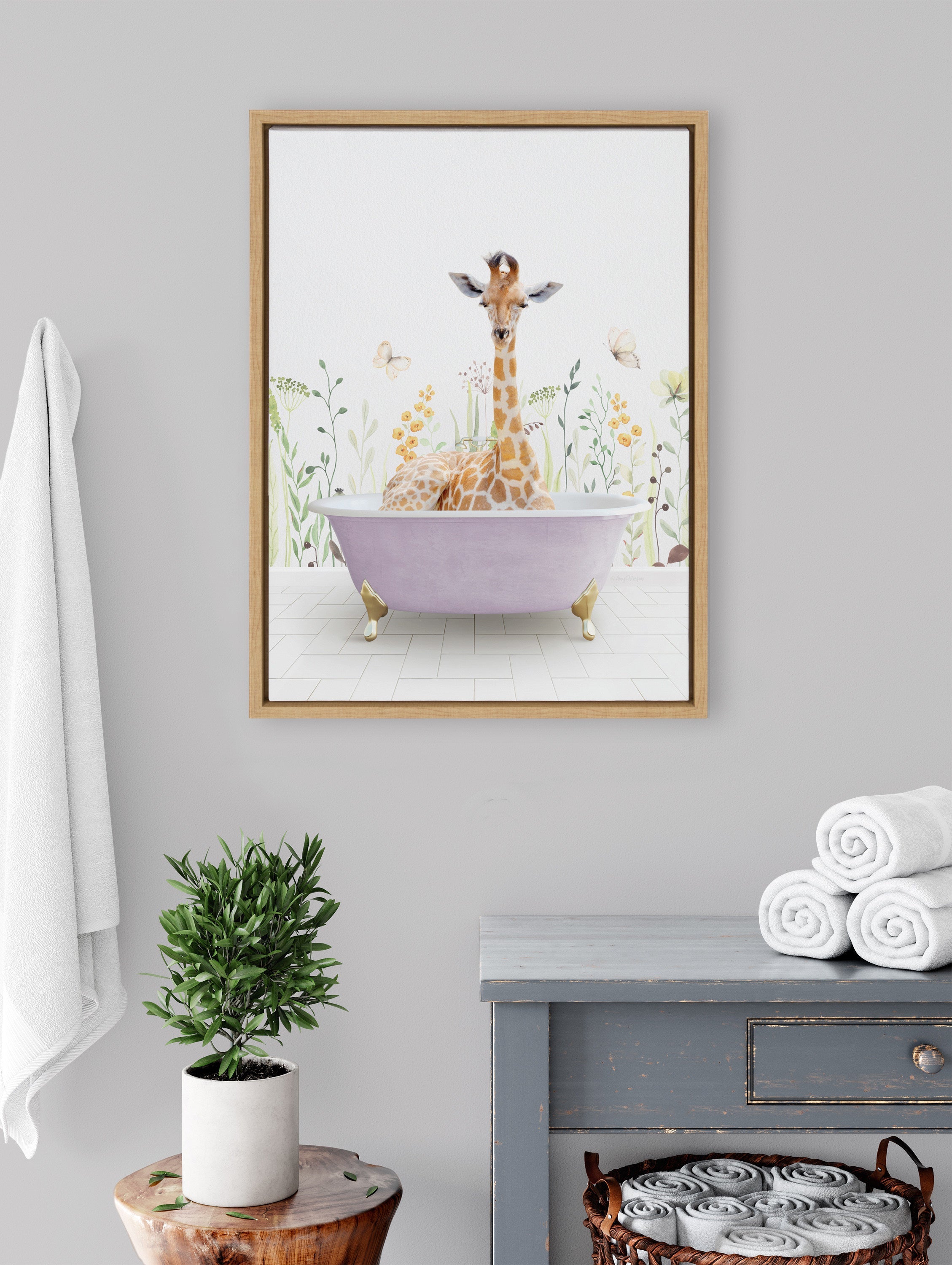 Sylvie Giraffe In Spring Bath Framed Canvas by kateandlaurel - product image 18 for Resin Society