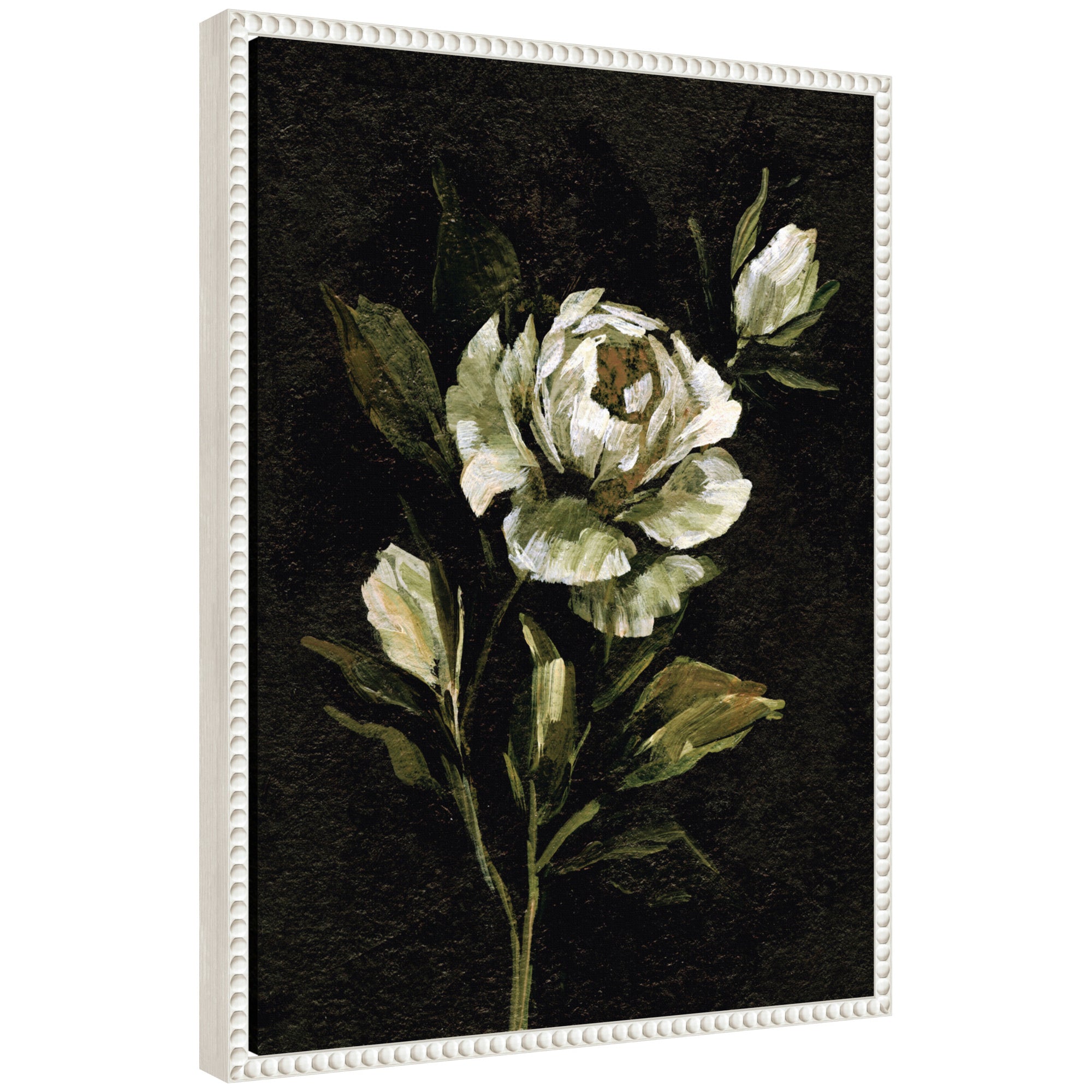 Sylvie Moody Floral 2 framed floral canvas art by Annie Quigley with vintage beaded frame