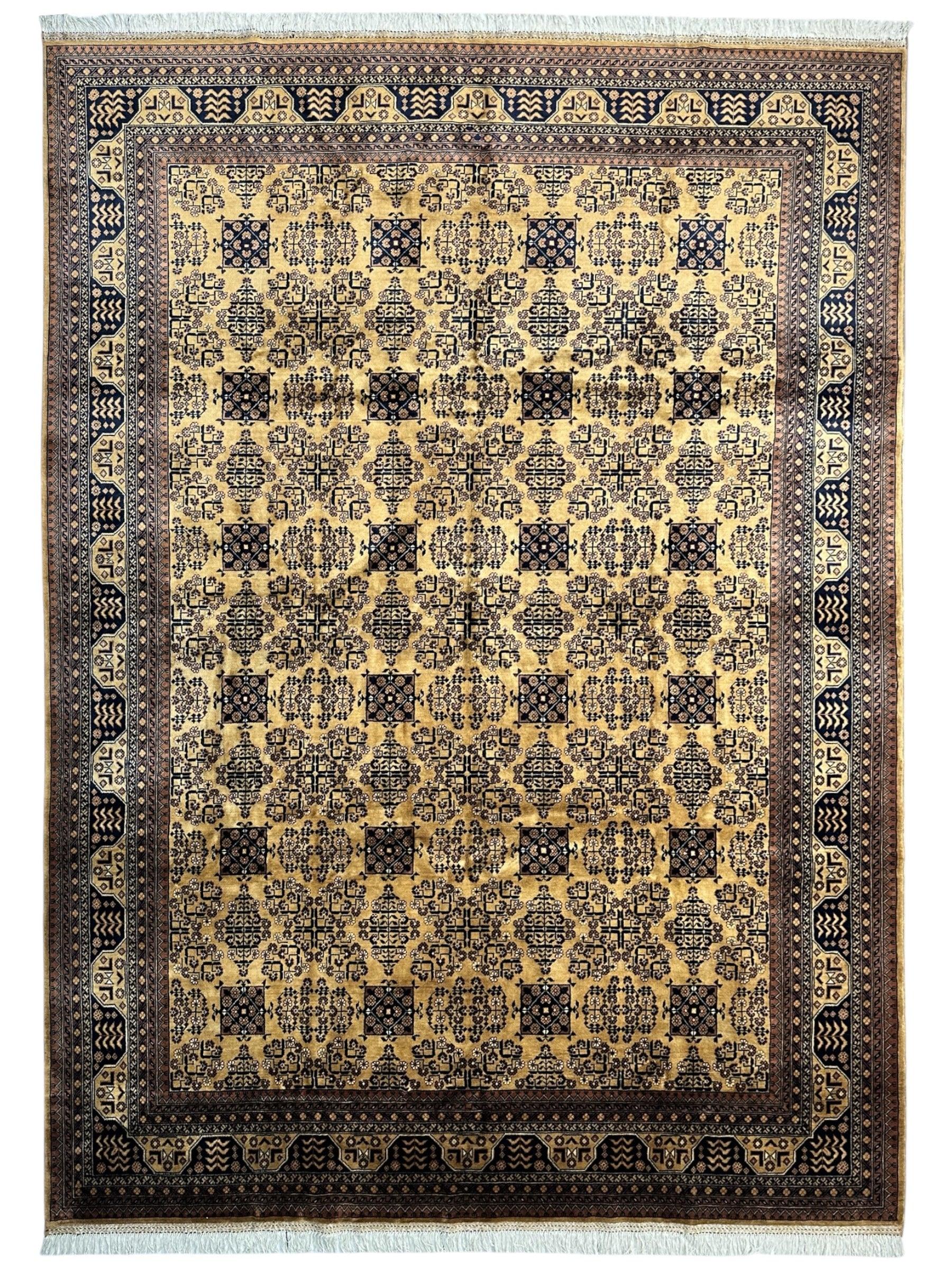 Hand-Knotted Afghan Bukhara Rug 8'4" x 11'10" - Wool, Geometric Patterns by Rugistan - main product image for Resin Society