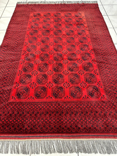 Hand-Knotted Turkoman Ersari Wool Rug – 6’7” x 9’6” – Rich Red Tones by Rugistan - product image 3 for Resin Society