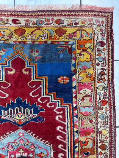Hand-Knotted Antique Turkish Melas Wool Rug – 4'3" x 5'11" – Vibrant by Rugistan - product image 12 for Resin Society