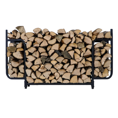 6 ft Courtyard Steel Firewood Rack with Cover by The Woodhaven, showing three storage sections and a protective cover