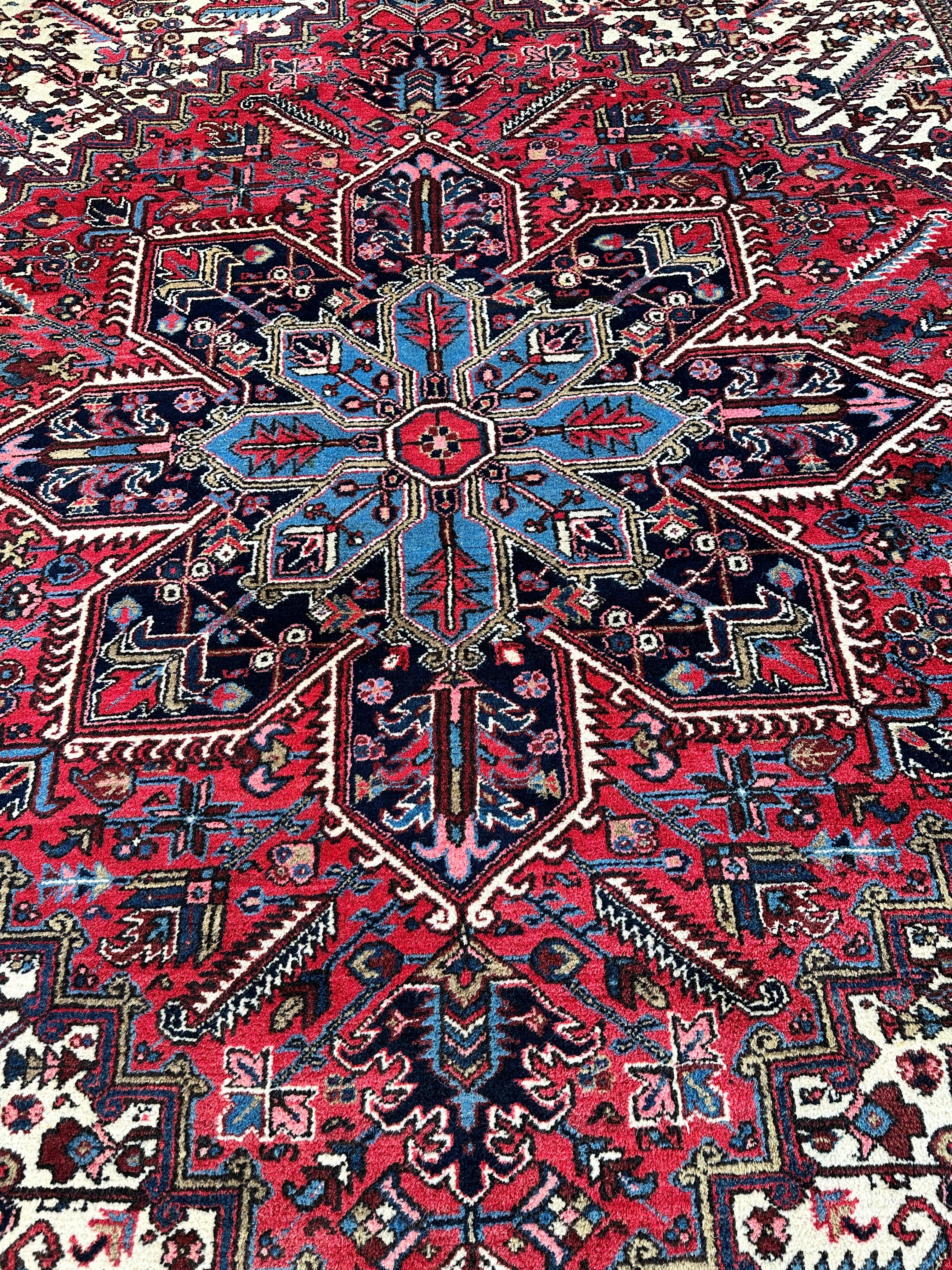Hand-Knotted Persian Heriz Wool Rug – 9’ x 12’ – Geometric Medallion by Rugistan - product image 6 for Resin Society