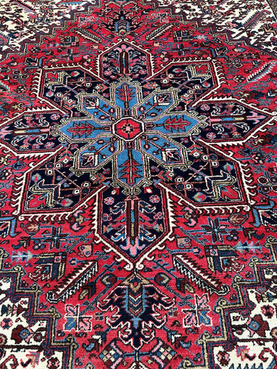 Hand-Knotted Persian Heriz Wool Rug – 9’ x 12’ – Geometric Medallion by Rugistan - product image 6 for Resin Society