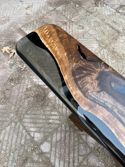 Handmade solid walnut console table with epoxy resin and live edge design