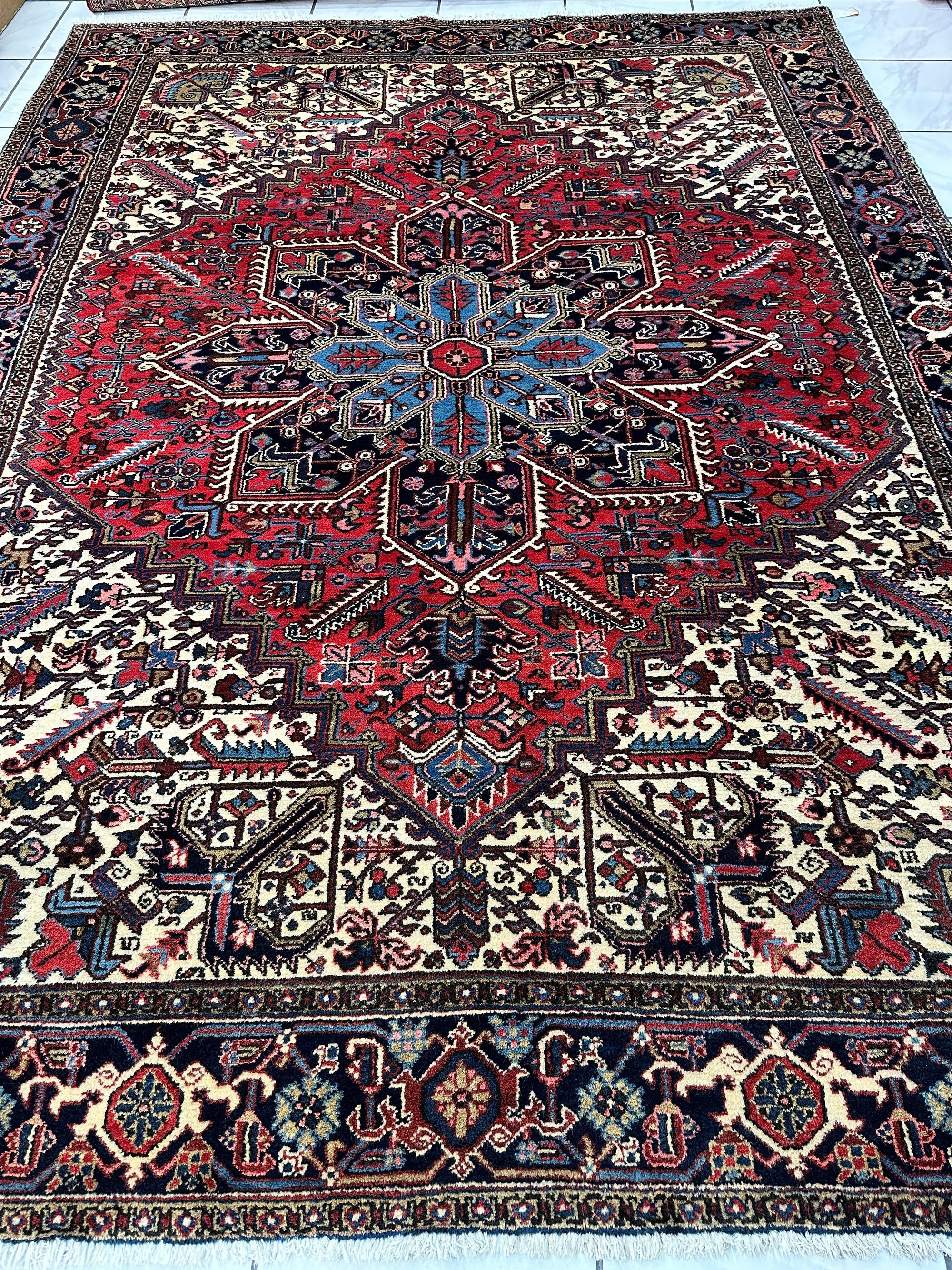 Hand-Knotted Persian Heriz Wool Rug – 9’ x 12’ – Geometric Medallion by Rugistan - product image 3 for Resin Society