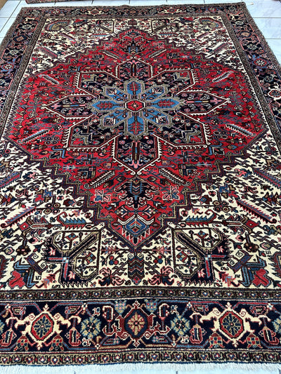 Hand-Knotted Persian Heriz Wool Rug – 9’ x 12’ – Geometric Medallion by Rugistan - product image 3 for Resin Society