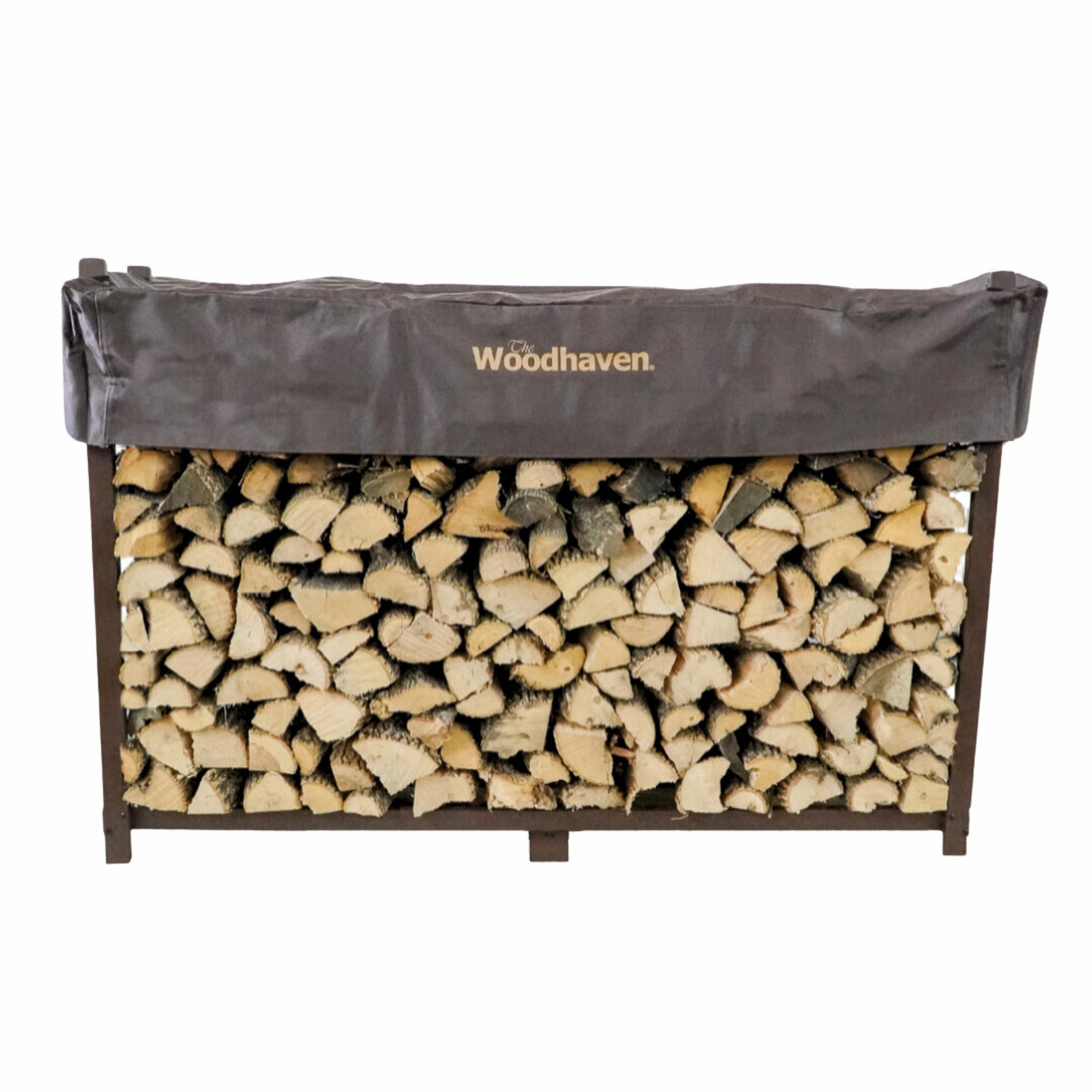 Woodhaven 6 ft Firewood Rack in black with optional cover and support bases