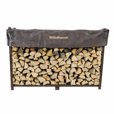 Woodhaven 6 ft Firewood Rack in black with optional cover and support bases