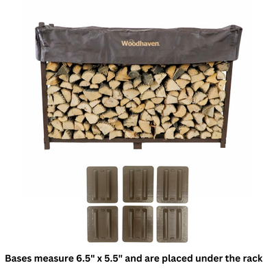 Woodhaven 6 ft Firewood Rack in black with optional cover and support bases