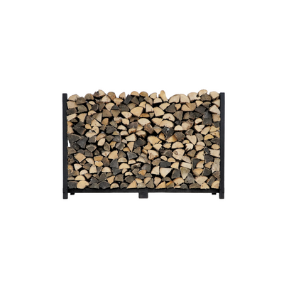 Woodhaven 6 ft Firewood Rack in black with optional cover and support bases