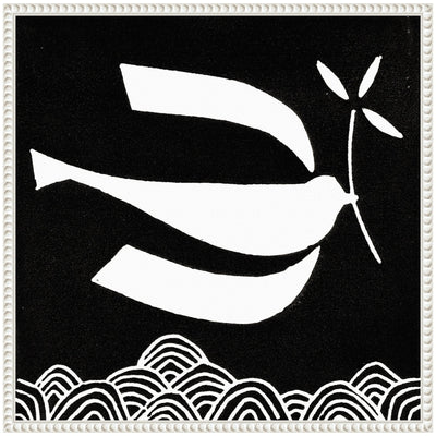 Sylvie Volare 2 Black and White Bird Linocut Framed Canvas by Giuliana Lazzerini