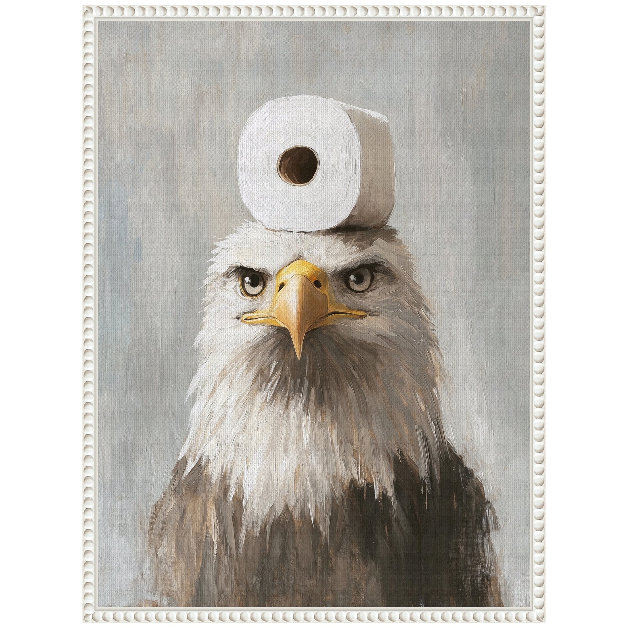 Sylvie Toilet Paper Roll on Bald Eagles Head Bathroom Art Framed Canvas