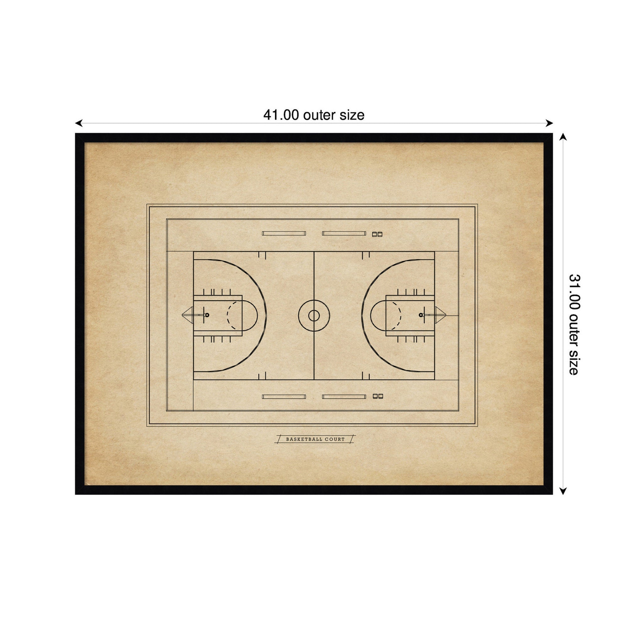 Vintage Sports Basketball Court Diagram Horizontal by The Creative Bunch Studio Framed Wall Art Print