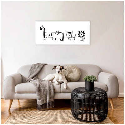 Sylvie Minimalist Giraffe Elephant Tiger and Lion Sketch Framed Canvas by Teju Reval