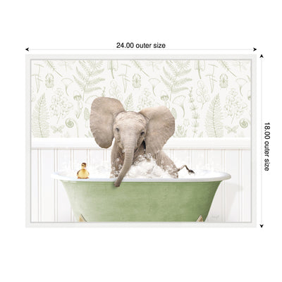Sylvie Baby Elephant No3 in Fern Bath Framed Canvas by Amy Peterson