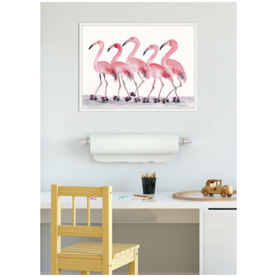 Sylvie Roller Skating Flamingos Framed Canvas by Patricia Shaw